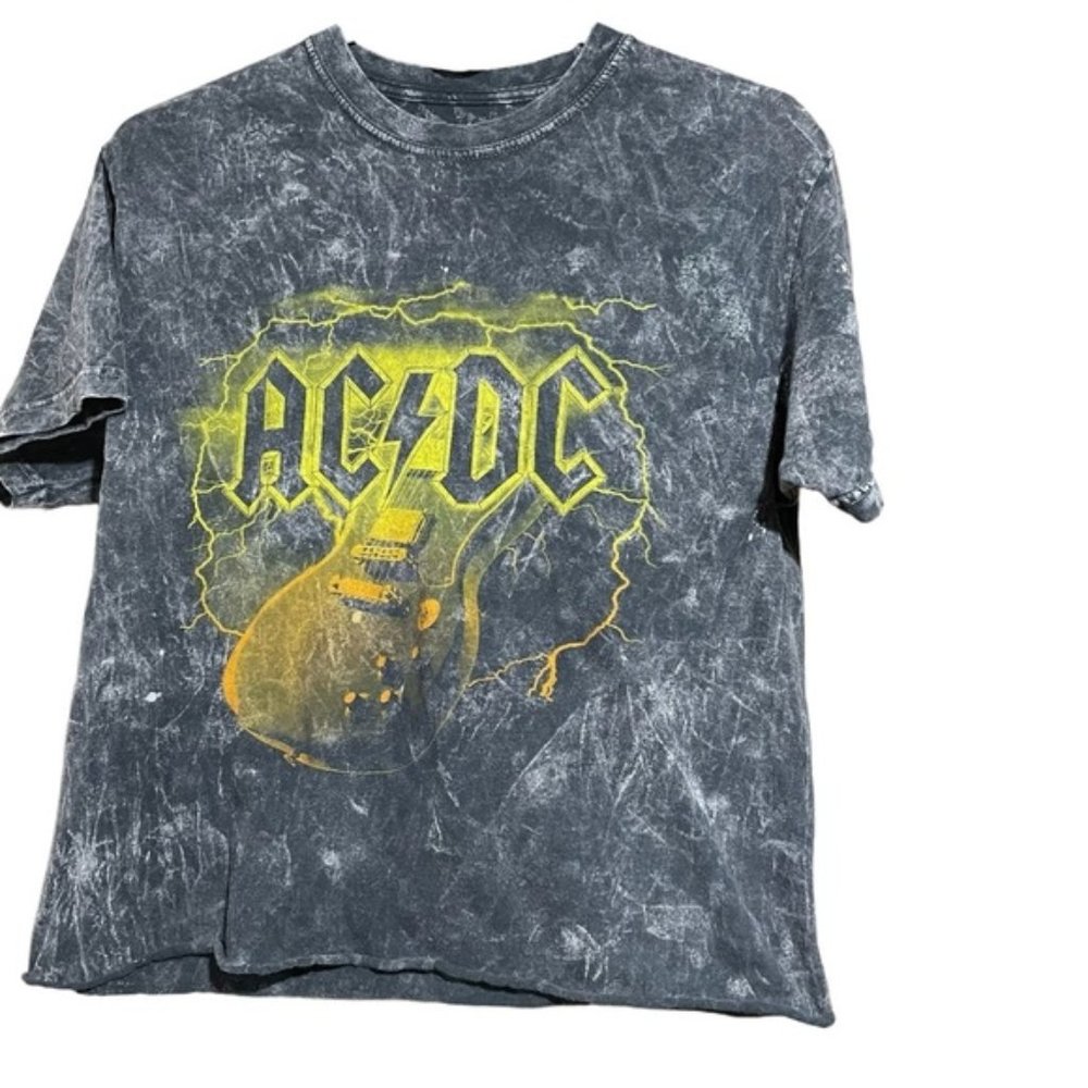 Ac Dc Gray Tie Dye Graphic Crop T Shirt Pullover Size Medium 2020